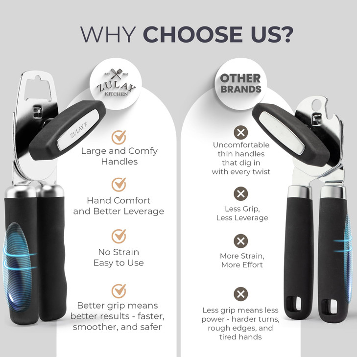 Zulay Kitchen Heavy Duty Stainless Steel Can Opener Manual with Bottle Opener - Rust Proof Manual Can Opener With Turn Knob & Comfy Soft Grip Handles