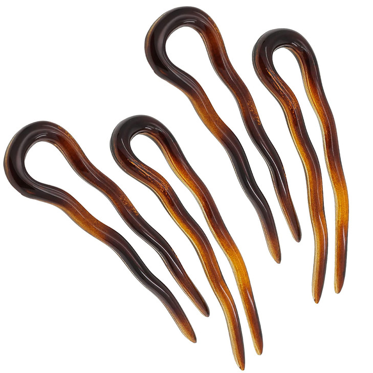 Camila Paris AD823 French Twist Stick Hair Fork, 4 Small Wavy U Shaped Hair Pin Clip for Spiral Updo Bun, Tortoise Shell, Fashion Flexible Durable St