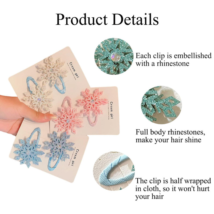 6PCS Snowflake Hair Clips Blue White Pink Christmas Hair Accessories for Women Girls Festive Snowflake Hairpins Xmas Hair Clips Holiday Hair Accessor