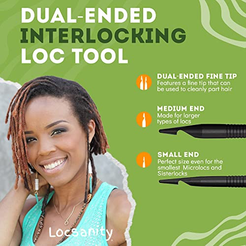 Locsanity Interlocking Tool for Locs - Dual-Ended Metal Dreadlock Crochet Needle - Sisterlock Retightening Tool, Loc Maintenance - Hair Styling Dread