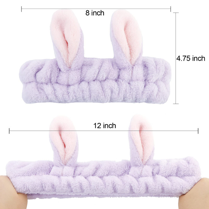 YISSION 2PCS Bunny Ears Spa Headband No Slip Head Band for Face Wash Makeup Skincare Facial Headband Elastic Hair Band Carol Fleece Headbands for Wom