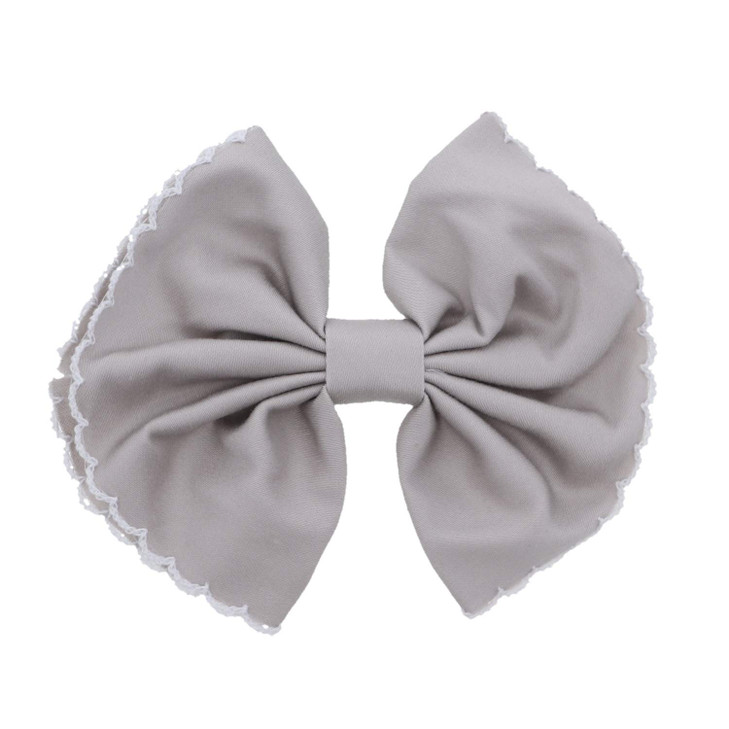 Scalloped Edge Bow Hair Clip Small Light Grey