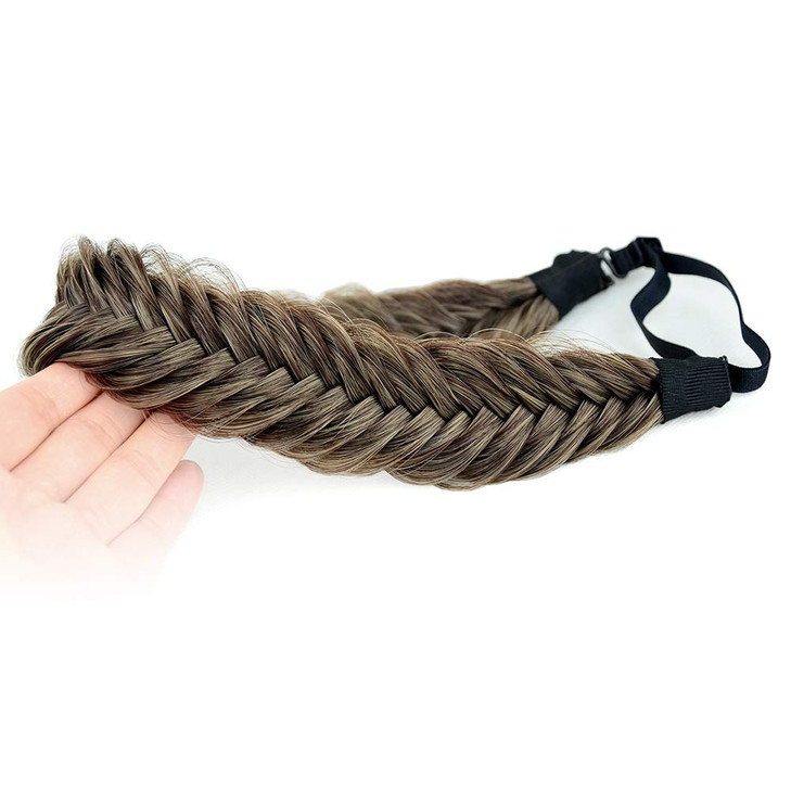 DIGUAN Wide Fishtail 2 Strands Synthetic Hair Braided Headband Classic Chunky Plaited Braids Elastic Stretch Hairpiece Women Girl Beauty accessory,59