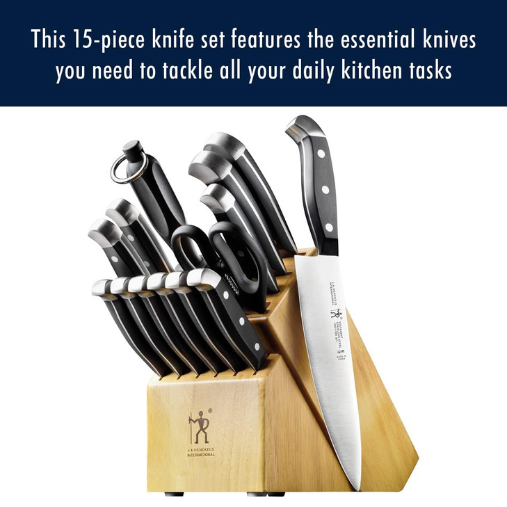 HENCKELS Statement Premium Quality 15-Piece Set with Block, Natural, Razor-Sharp, German Engineered Informed by 100+ Years of Mastery, Lightweight an