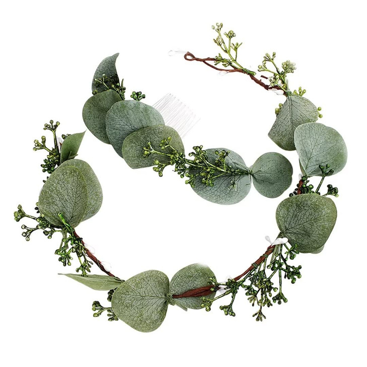 FIDDY898 Flower Crown Greenery Boho Headband Festival Wedding Flower Girl Headpiece Wreath Photo Hair Prop Greenery Crown (Set)