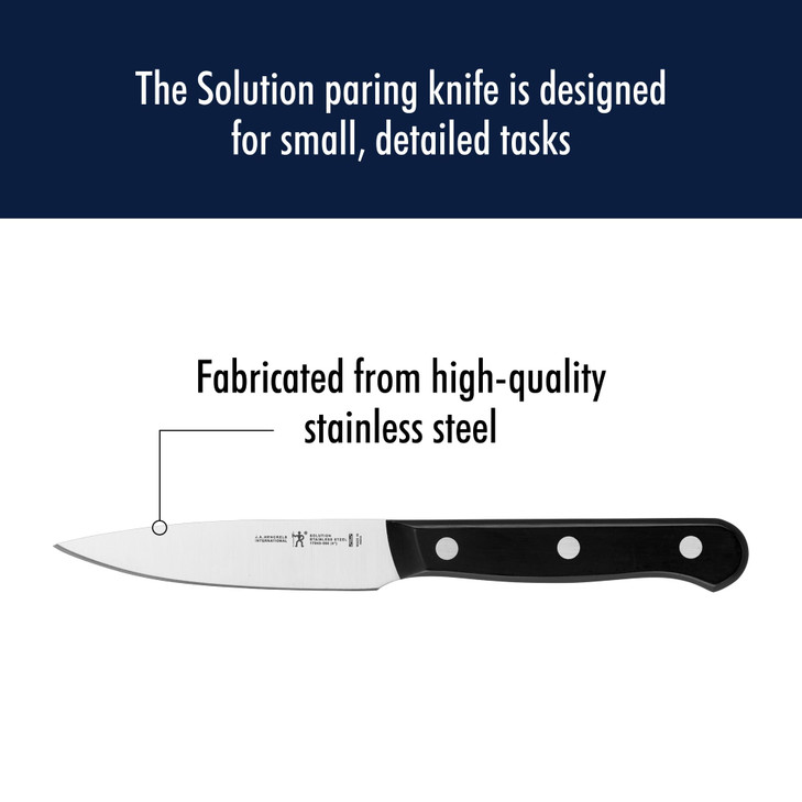 HENCKELS Solution Razor-Sharp 4-inch Compact Chef Knife, German Engineered Informed by 100+ Years of Mastery, Black/Stainless Steel