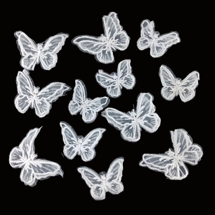 yueton 12pcs Handmade Embroidery Organza Butterfly Barrettes Bobby Pin Metal Alligator Clip Hair Clips Bride Head-wear Edge Clip Clamps (White)