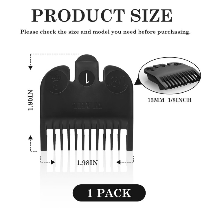 Replacement for Wahl Professional #1 Guide Comb Attachment No.1 1/8" (3.0mm) and Color Coded Clipper #1/2, 1/16", 1.5mm -Black
