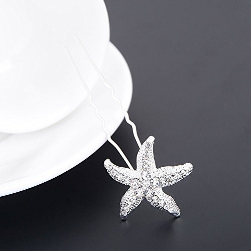 yueton Pack of 10 Bride Crystal Rhinestone Starfish Hair Pin Hair Jewelry Hair Accessories Women Headwear Headdress for Beach Themed Wedding,Party, D
