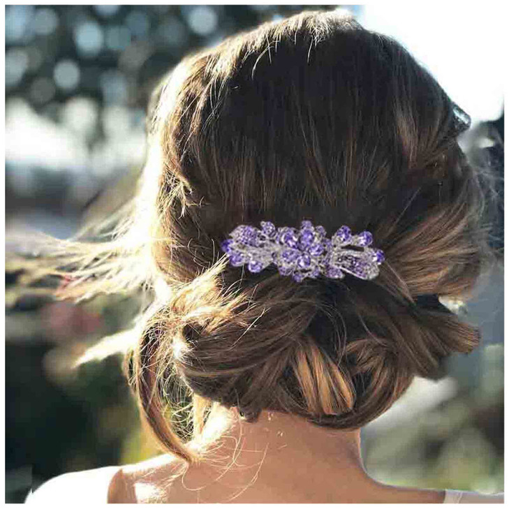 Yheakne Crystal Wedding Hair Clip Barrette Purple Rhinestone Hair Barrette Bling Bridal Headpieces Decorative Headwear Crystal Hair Clip Comb Bride H