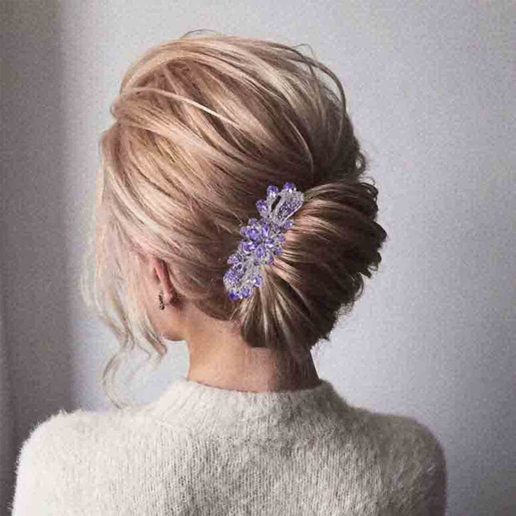 Yheakne Crystal Wedding Hair Clip Barrette Purple Rhinestone Hair Barrette Bling Bridal Headpieces Decorative Headwear Crystal Hair Clip Comb Bride H