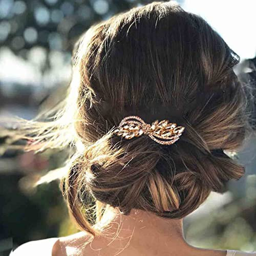 Yheakne Rhinestone Wedding Hair Clip Barrette Gold Crystal Hair Barrette Shine Bride Headpieces Decorative Headwear Crystal Hair Clip Comb Bridal Hai