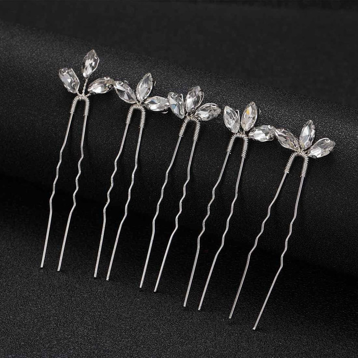 Cubahop Bride Wedding Hair Pins Gold Bridal Crystal Hair Clips Rhinestones Headpieces for Women and Girls (Pack of 5)