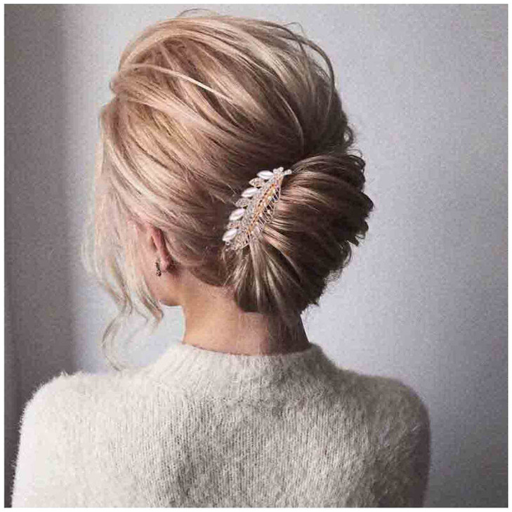 Yheakne Pearl Wedding Hair Clip Barrette Pearl Hair Barrette Gold Bride Headpieces Decorative Headwear Pearl Hair Clip Comb Bridal Hair Accessories f