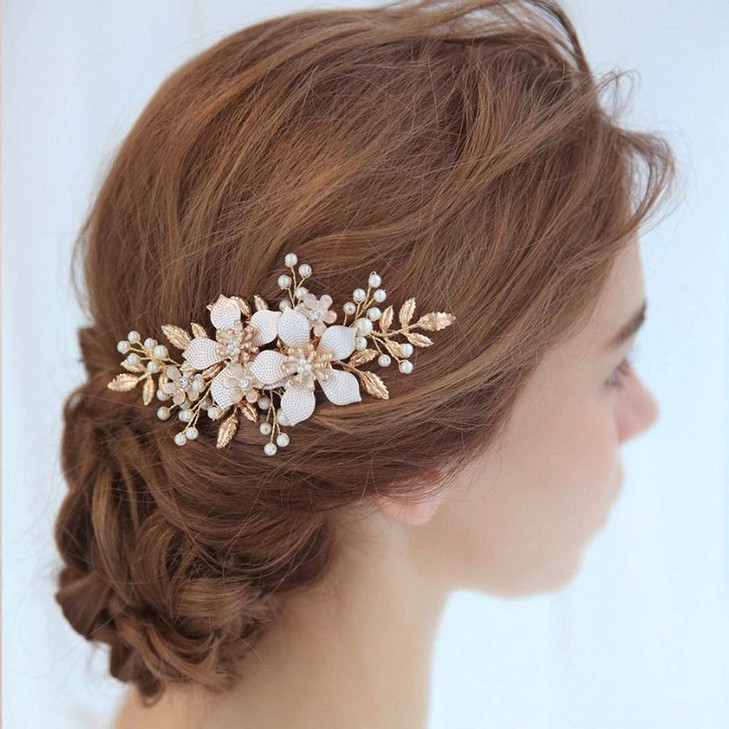 Evild Wedding Hair Comb Gold Rhinestone Flower Hair Side Comb Bridal Pearls Hair Clips Headpieces Vintage Hair Accessories for Bride and Bridesmaids