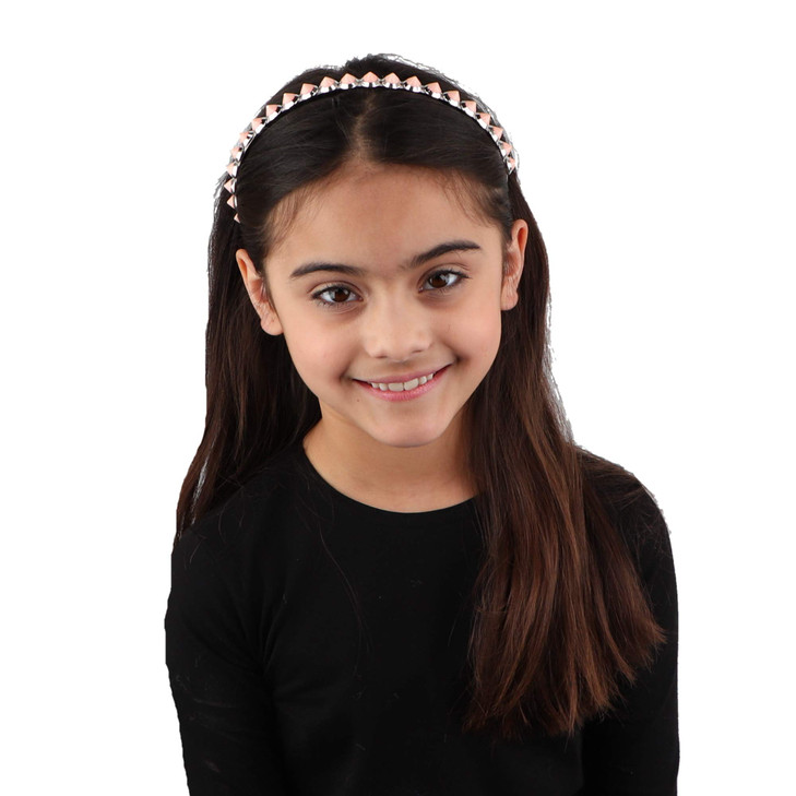 Motique Accessories Thin School and Everyday Headband with Colored Studs -Pink