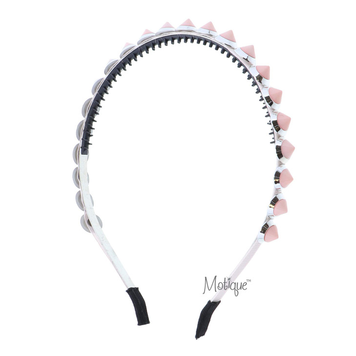 Motique Accessories Thin School and Everyday Headband with Colored Studs -Pink