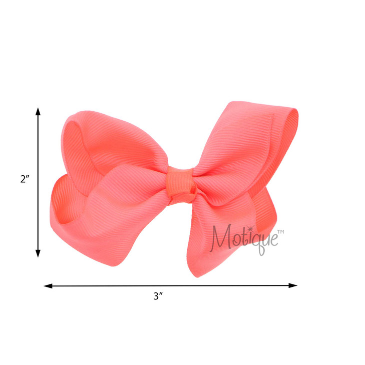 3 Inch Grosgrain Bow for Little Girls- Set of 2 (Neon Orange)