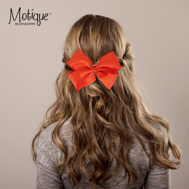 5.5 Inch Grosgrain Hair Bow Clip For Woman And Girls (Orange)
