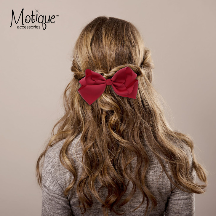 5.5 Inch Grosgrain Hair Bow Clip For Woman And Girls (Burgundy)