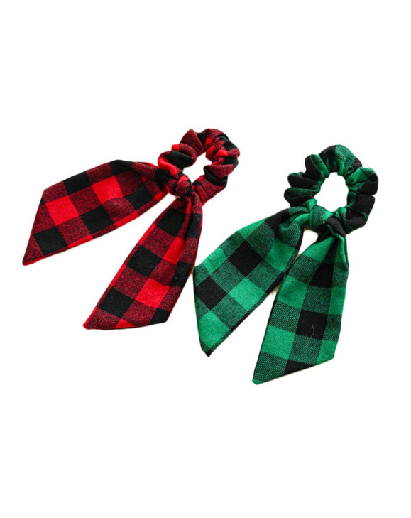 Christmas Plaid Hair Scrunchies Bow Checkered Plaid Hair Tie Rope Christmas Buffalo Plaid Hair Scrunchy BHC60 (B3-Green Red)