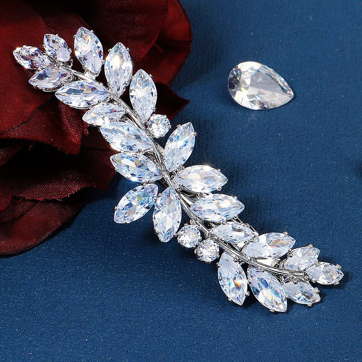 Chargances Crystal Hair Barrette Sparkly Zircon Rhinestone Hair Clip French Design Bridal Hair Clips Elegant Hair Accessories for Women Girls