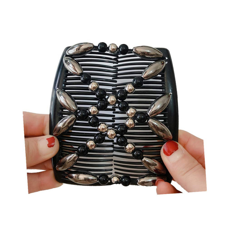 Lovef Comb Hair Clips for Women and Girls Stylish and Fashionable Accessories for Easy Hair Dos Tribal (White Black and Gold) (Black)