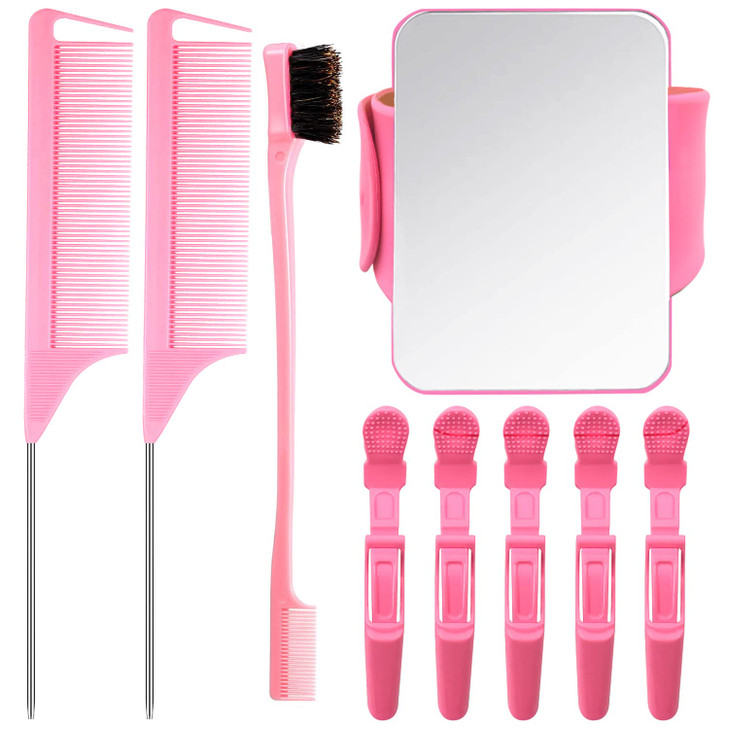 9 Pcs Hair Braiding Tools -2 Pieces Rat Tail Comb Parting Comb for Braiding 1Dual Edge Brush and Magnetic Wrist Sewing Pincushion Wristband Pin Cushi