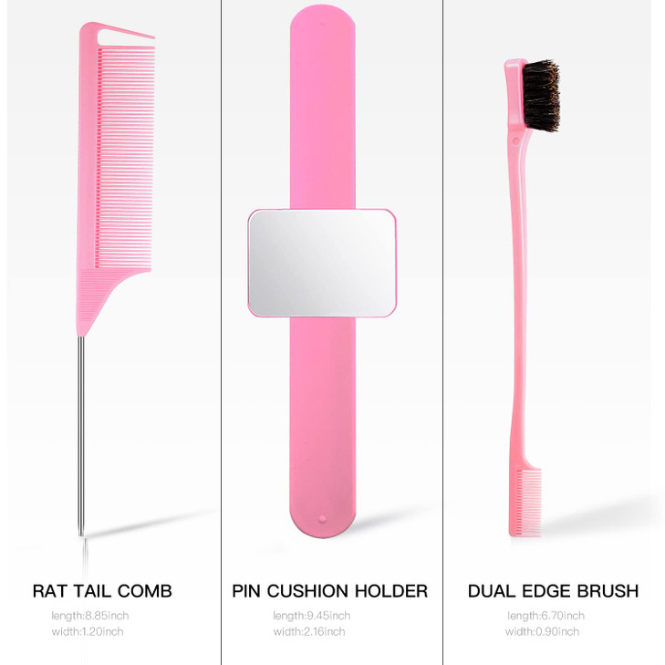 9 Pcs Hair Braiding Tools -2 Pieces Rat Tail Comb Parting Comb for Braiding 1Dual Edge Brush and Magnetic Wrist Sewing Pincushion Wristband Pin Cushi