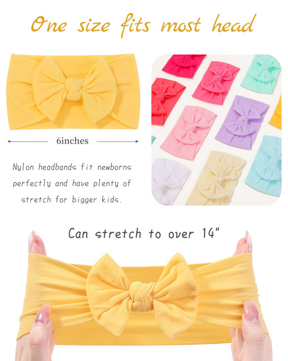 jollybows 20pcs Baby Girls Nylon Headbands Turban Hair Bows Hair Band Elastic Hair Accessories for Kids Toddlers Infants Newborn