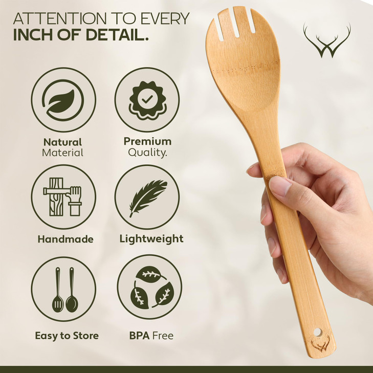 WOODLANDS USA Wooden Spoons for Cooking set of 6  Premium Wooden Utensil set for everyday use  Versatile Cooking utensils set safe for nonstick pan