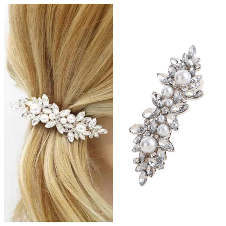 Zeshimb Wedding Crystal Hair Clips Vintage Pearl Hairpiece Clips Pearl Rhinestone Hair Barrette Silver Crystal Pearl Hairclips Decorative Hair Access
