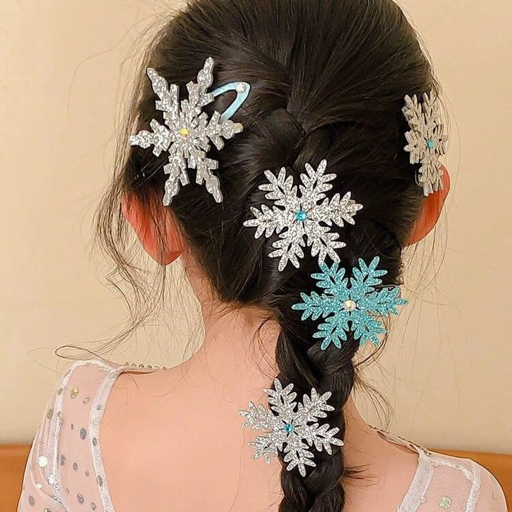 mdgfge Snowflake Hair Clip Blue White Christmas Hair Accessories for Women Girls Bow Hair Clips Festive Snowflake Hairpins Holiday Xmas Party Gifts S