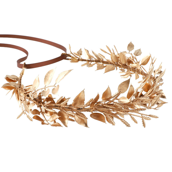 KorViSHOW Gold Leaf Headpiece Greek Goddess Bridal Hairband Golden Leaf Flower Crown Fairy Headwear for Women Girls Party Decoration Wedding Bride Ac