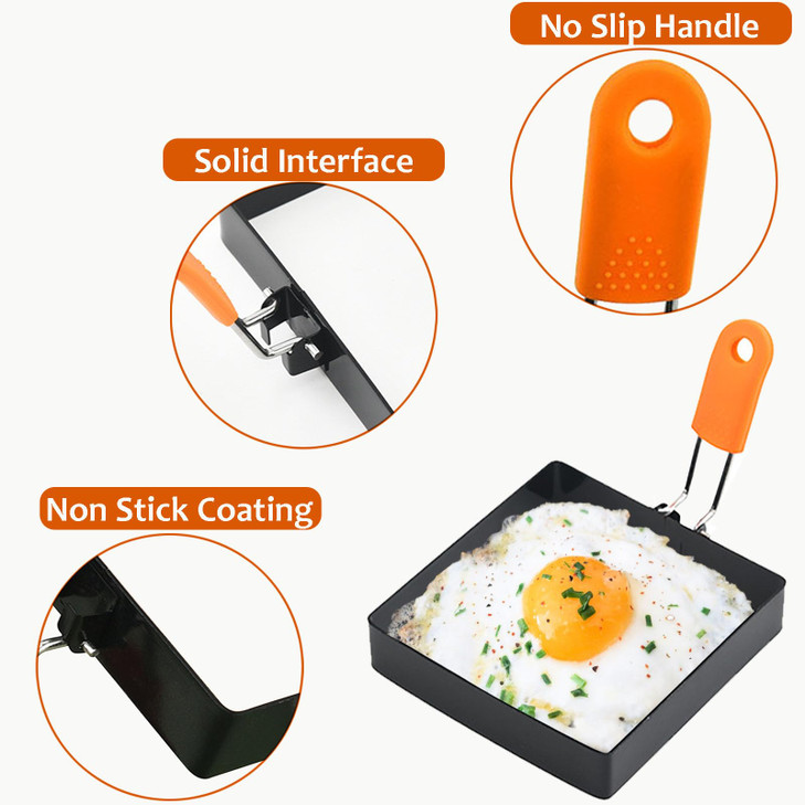 Square Egg Ring for Frying - 2 Pcs 4 Inch Egg Pancake Cooking Rings, Non Stick Stainless Steel Omelet Maker for Griddle Breakfast Sandwiches, Crumpet