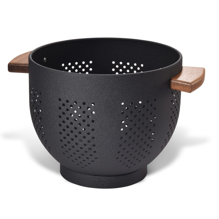 Metal Colander with Wood Handle and Stable Base, Powder Coated Steel Kitchen Strainer Basket for Draining Pasta, Vegetable and fruit(5.5quart,Matte B