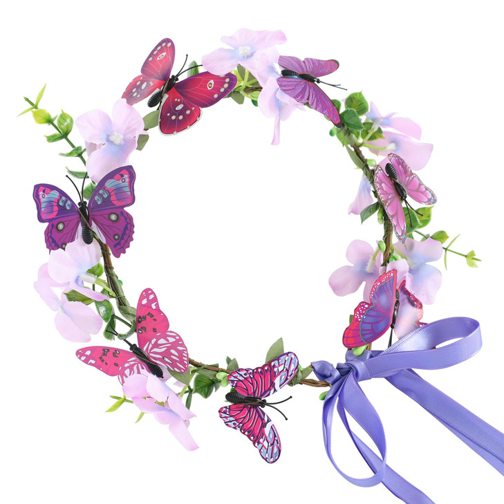 Gmmidea Butterfly Flower Crown for Women Girls Fairy Flower Headband Crown Adjustable Wedding Festival Floral Hair Wreath Purple