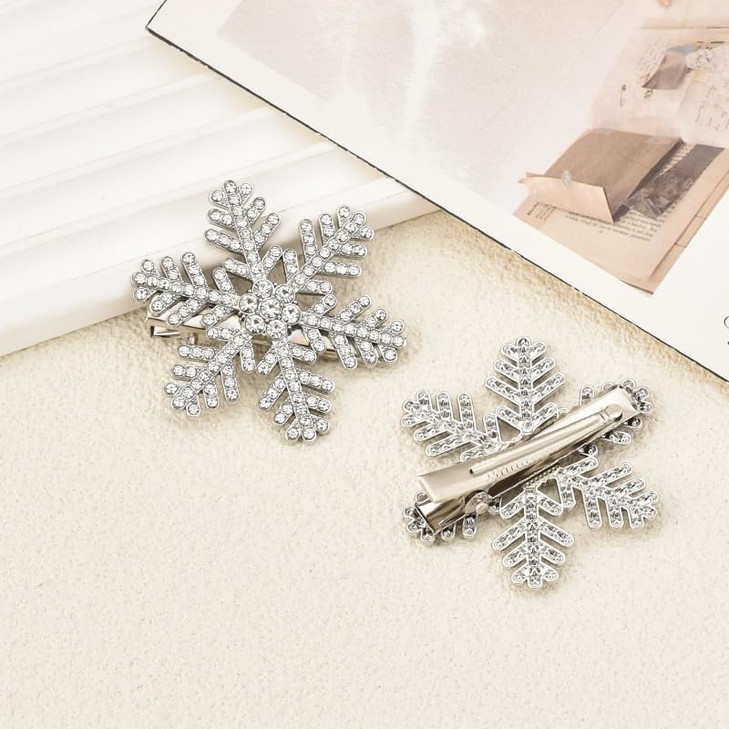Snowflake Hair Clips Rhinestone Duckbill Hair Pins for Women Girls Silver Crystal Hair Barrettes Bridal Head Piece for Bride Wedding Hair Pins for Br