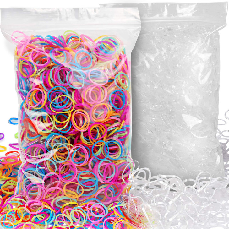 YGDZ 4000pcs Elastic Hair Bands, Clear Hair Elastics Small Mini Girls Rubber Bands Baby Kids Toddlers Hair Ties(2000pcs Clear + 2000pcs Colorful)