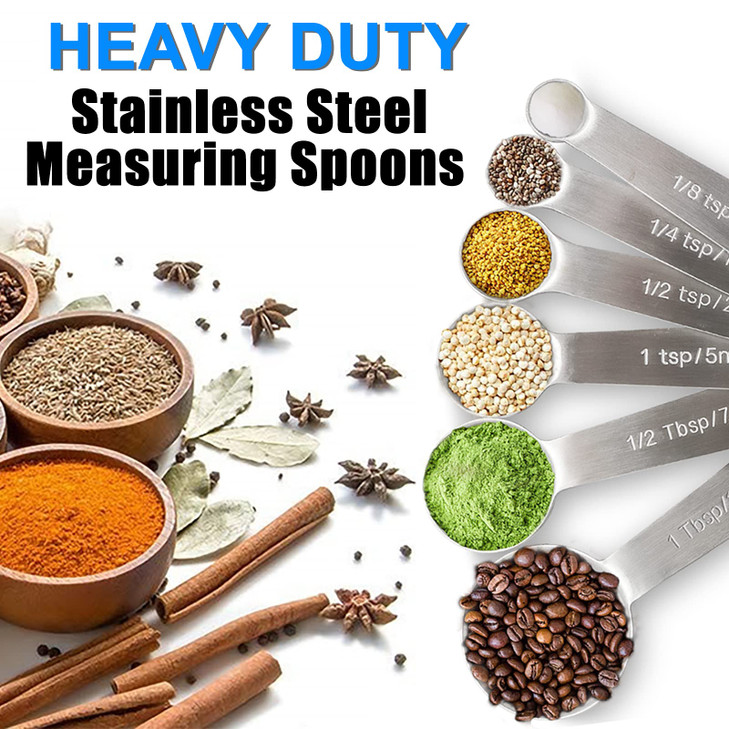 Measuring Spoons, Premium Heavy Duty Stainless Steel Measuring Spoons Cups Set, Small Tablespoon with Metric and US Measurements, Set of 6 for Measur