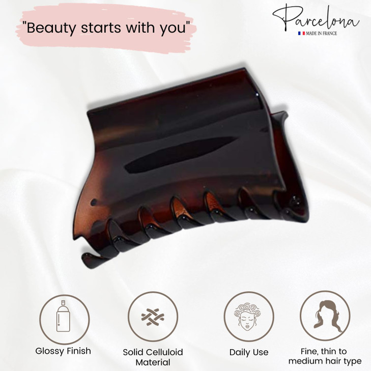 Parcelona French Slide Tortoise Shell Medium Celluloid 3 Inch Jaw Hair Claw Clip for Women and Girls with Concealed Spring