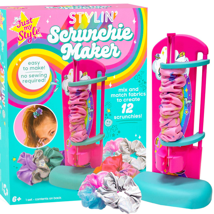 Just My Style D.I.Y. Scrunchie Maker by Horizon Group USA, Design Your Own Colorful Satin Scrunchies Hair Bands, Easy-to-Use Tool & Gemstones Include
