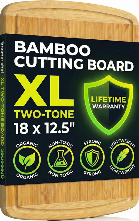 Organic Lightweight, Durable Extra Large Bamboo Cutting Board (18") - Non Toxic Wood Chopping Board with Juice Groove for Kitchen, Meat, Vegetables,