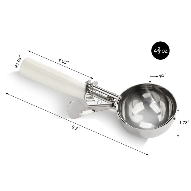 New Star Foodservice 34745 Commercial-Grade Thumb Press Food Disher/Ice Cream Scoop, 18/8 Stainless Steel, 4.67 oz, Size 6, White