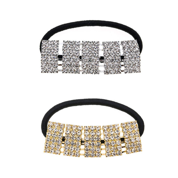 Xiwstar 2Pcs Silver/Gold Rhinestone Hair Ties Bands Ponytail Holder Headbands Hair Accessories for Women Girls