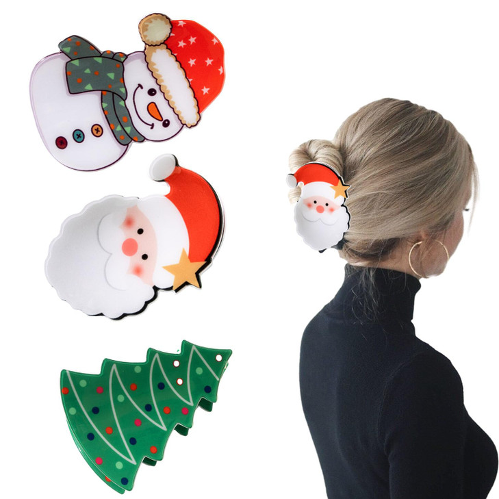3 Pcs Christmas Hair Claw Clips For Women Girls Christmas Tree Snowman Santa Claus Hair Claw Clips For Thin Medium Hair Cute Hair Accessories Christm