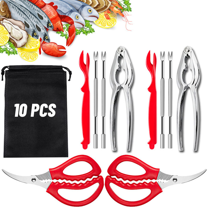 10 Pcs Seafood Tools Set - Crab Lobster Crackers Stainless Steel Forks Opener Shellfish Lobster Crab Leg Sheller Seafood Scissors