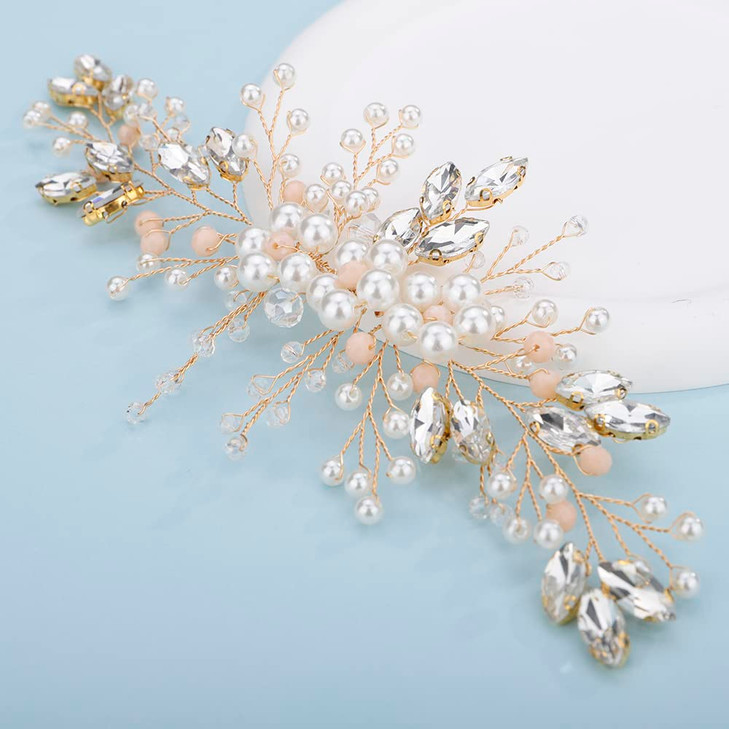 Teyglen Flower Crystal Headband Hair Vine Handmade Bridal Rhinestones Beads Headband Wedding Hair Accessories for Brides Floral Hair Pieces Headpiece