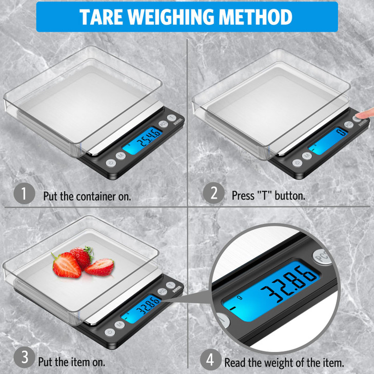 AMIR Digital Kitchen Scale, 500g/0.01g Mini Pocket Jewelry Scale, Cooking Food Scale with Backlit LCD Display, 2 Trays, 6 Units, Auto Off, Tare, PCS