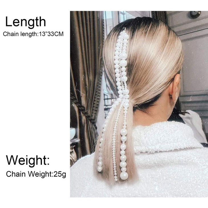 Chamvino 1PCS Dreadlocks pearl Tassel Ponytail Multi-Strand Hair Chain Prom Party Concave styling hair accessories hair extension chain with clip for